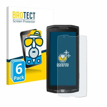 Front side of a product packaging with the brand logo BROTECT. Next to it is the device Crosscall Core X4 shown with the corre