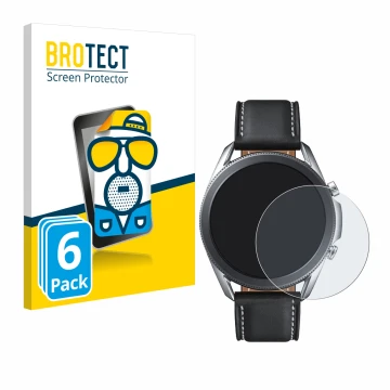 Front side of a product packaging with the brand logo BROTECT. Next to it is the device Samsung Galaxy Watch 3 (45mm) shown wi