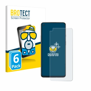 Front side of a product packaging with the brand logo BROTECT. Next to it is the device OnePlus 8T shown with the correspondin