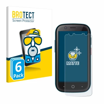 Front side of a product packaging with the brand logo BROTECT. Next to it is the device Unihertz Jelly 2 shown with the corres