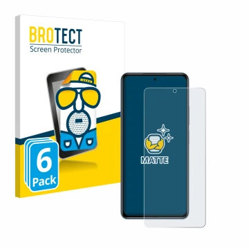 Front side of a product packaging with the brand logo BROTECT. Next to it is the device Xiaomi Poco F3 shown with the correspo