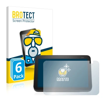 Front side of a product packaging with the brand logo BROTECT. Next to it is the device Amazon Echo Show 8 2021 (2nd Gen.) sho
