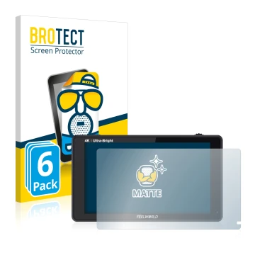 Front side of a product packaging with the brand logo BROTECT. Next to it is the device Feelworld LUT6 6