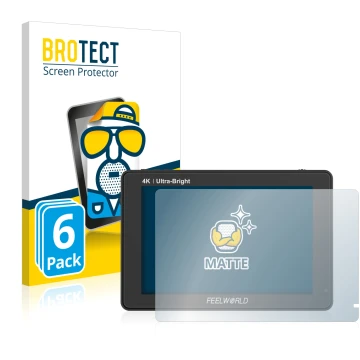 Front side of a product packaging with the brand logo BROTECT. Next to it is the device Feelworld LUT7 7