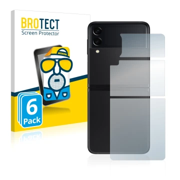 Front side of a product packaging with the brand logo BROTECT. Next to it is the device Samsung Galaxy Z Flip 3 5G (Back) show