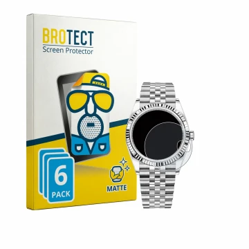 Front side of a product packaging with the brand logo BROTECT. Next to it is the device Rolex Datejust 36 shown with the corre