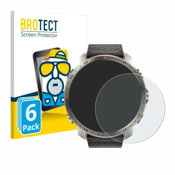 Front side of a product packaging with the brand logo BROTECT. Next to it is the device Polar Grit X Pro Titan shown with the 