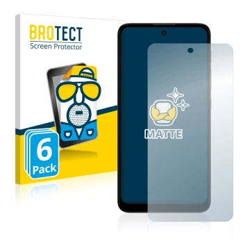 Front side of a product packaging with the brand logo BROTECT. Next to it is the device Motorola Moto E40 shown with the corre