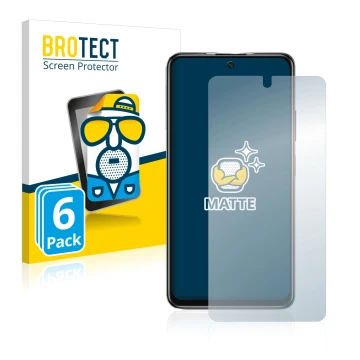 Front side of a product packaging with the brand logo BROTECT. Next to it is the device Xiaomi Poco M4 Pro 5G shown with the c