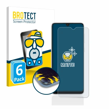 Front side of a product packaging with the brand logo BROTECT. Next to it is the device Samsung Galaxy A03 shown with the corr