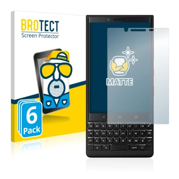 Front side of a product packaging with the brand logo BROTECT. Next to it is the device BlackBerry Key2 (Dual Sim) shown with 