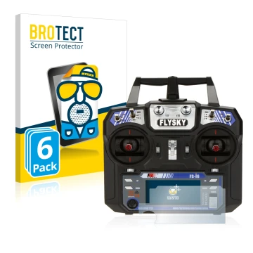 Front side of a product packaging with the brand logo BROTECT. Next to it is the device FlySky FS-i6 shown with the correspond