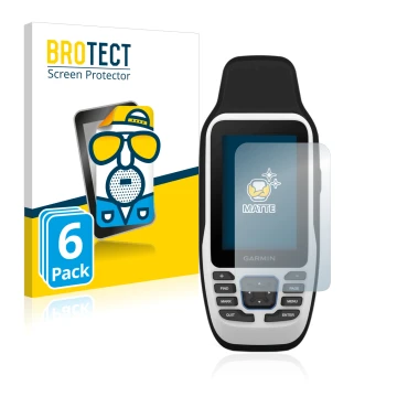 Front side of a product packaging with the brand logo BROTECT. Next to it is the device Garmin GPSMAP 79s shown with the corre