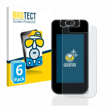 Front side of a product packaging with the brand logo BROTECT. Next to it is the device Vtech Kidicom Advance 3.0 shown with t