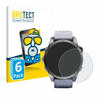 Front side of a product packaging with the brand logo BROTECT. Next to it is the device Garmin Fenix 7S (42 mm) shown with the