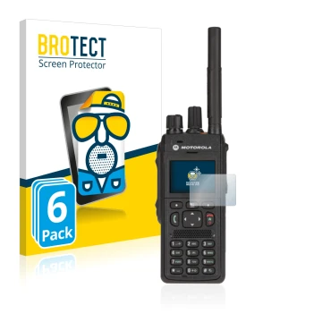 Front side of a product packaging with the brand logo BROTECT. Next to it is the device Motorola MTP3550 shown with the corres