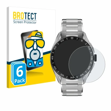 Front side of a product packaging with the brand logo BROTECT. Next to it is the device TAG Heuer Connected Calibre E4 (45 mm)