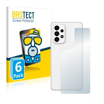 Front side of a product packaging with the brand logo BROTECT. Next to it is the device Samsung Galaxy A53 5G (Back) shown wit