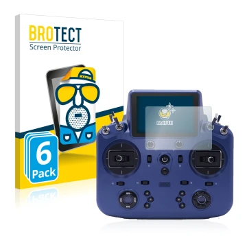 Front side of a product packaging with the brand logo BROTECT. Next to it is the device FrSky Tandem X18 shown with the corres