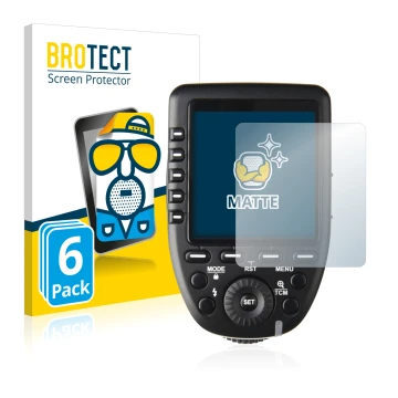 Front side of a product packaging with the brand logo BROTECT. Next to it is the device Godox XPro shown with the correspondin