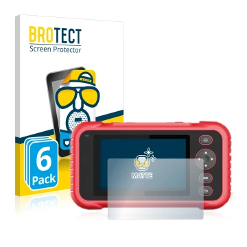 Front side of a product packaging with the brand logo BROTECT. Next to it is the device Launch CRP 123 / 129 EVO shown with th