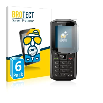 Front side of a product packaging with the brand logo BROTECT. Next to it is the device Crosscall Core-S4 shown with the corre