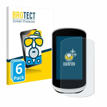 Front side of a product packaging with the brand logo BROTECT. Next to it is the device Garmin Edge Explore 2 shown with the c