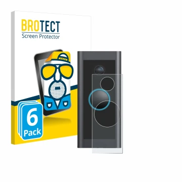 Front side of a product packaging with the brand logo BROTECT. Next to it is the device Ring Video Doorbell Wired shown with t