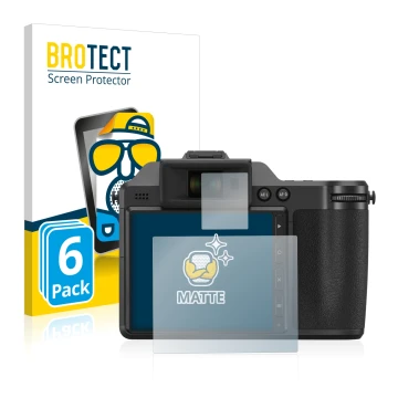 Front side of a product packaging with the brand logo BROTECT. Next to it is the device Fujifilm X-H2 shown with the correspon