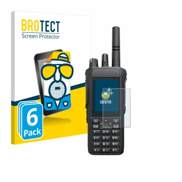 Front side of a product packaging with the brand logo BROTECT. Next to it is the device Motorola R7 shown with the correspondi