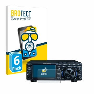 Front side of a product packaging with the brand logo BROTECT. Next to it is the device Yaesu FT-710 shown with the correspond