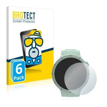 Front side of a product packaging with the brand logo BROTECT. Next to it is the device Swatch Big Bold Bioceramic shown with 