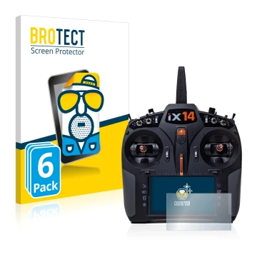 Front side of a product packaging with the brand logo BROTECT. Next to it is the device Spektrum iX14 shown with the correspon