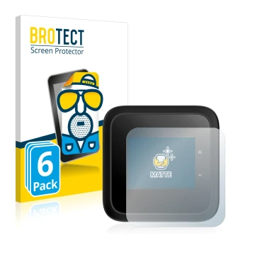 Front side of a product packaging with the brand logo BROTECT. Next to it is the device Netgear Nighthawk M6 Pro shown with th