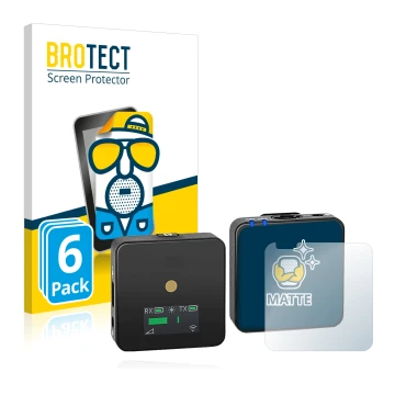 Front side of a product packaging with the brand logo BROTECT. Next to it is the device Rode Wireless GO II shown with the cor