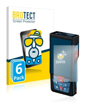 Front side of a product packaging with the brand logo BROTECT. Next to it is the device Bosch GLM 150-27c shown with the corre