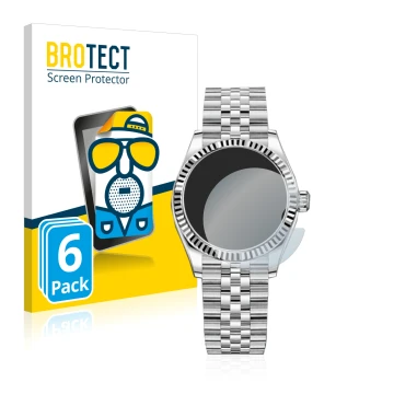 Front side of a product packaging with the brand logo BROTECT. Next to it is the device Rolex Datejust 31 shown with the corre