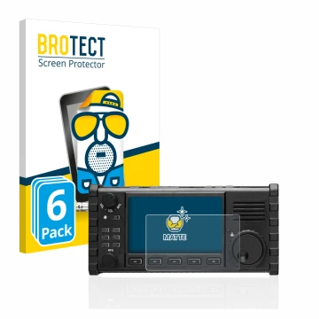 Front side of a product packaging with the brand logo BROTECT. Next to it is the device Xiegu X6100 HF-Transceiver shown with 