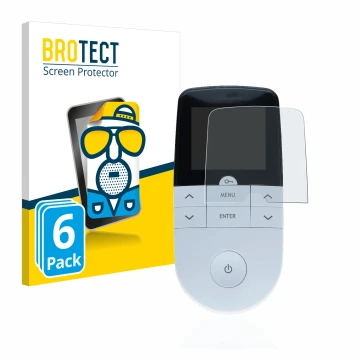 Front side of a product packaging with the brand logo BROTECT. Next to it is the device Beurer EM 49 Digital TENS/EMS shown wi