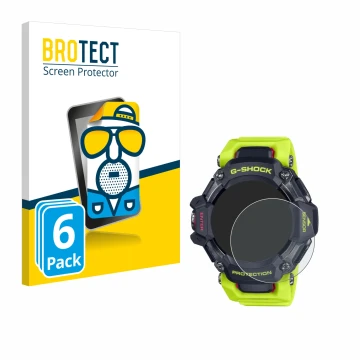 Front side of a product packaging with the brand logo BROTECT. Next to it is the device Casio G-Shock GBD-H2000 shown with the