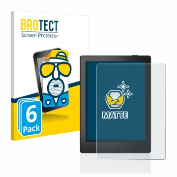 Front side of a product packaging with the brand logo BROTECT. Next to it is the device Boox Poke 5 shown with the correspondi