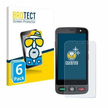 Front side of a product packaging with the brand logo BROTECT. Next to it is the device Brondi Amico Pocket shown with the cor