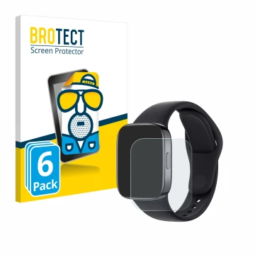 Front side of a product packaging with the brand logo BROTECT. Next to it is the device Xiaomi Redmi Watch 3 shown with the co