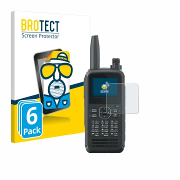 Front side of a product packaging with the brand logo BROTECT. Next to it is the device Kenwood TH-D75E D-Star shown with the 