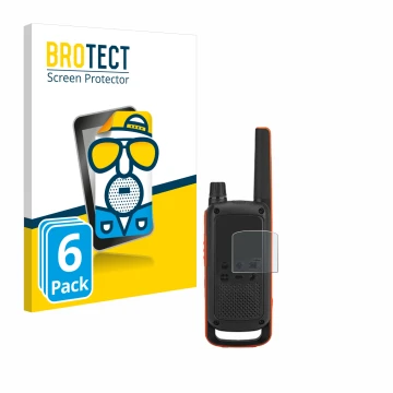 Front side of a product packaging with the brand logo BROTECT. Next to it is the device Motorola Talkabout T82 shown with the 