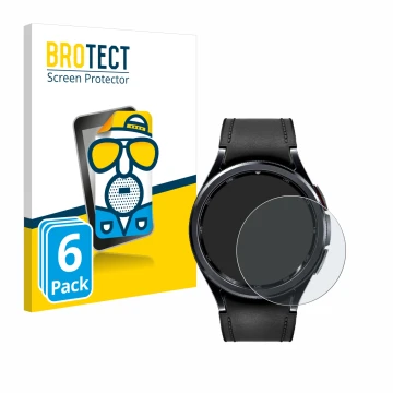 Front side of a product packaging with the brand logo BROTECT. Next to it is the device Samsung Galaxy Watch 6 Classic (47 mm)