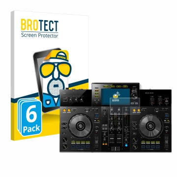 Front side of a product packaging with the brand logo BROTECT. Next to it is the device Pioneer XDJ -RR shown with the corresp