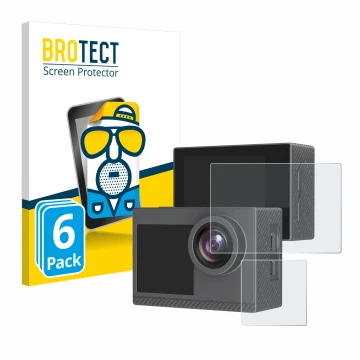 Front side of a product packaging with the brand logo BROTECT. Next to it is the device Akaso Brave 4 Pro shown with the corre