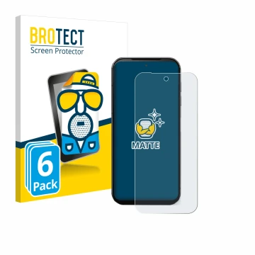 Front side of a product packaging with the brand logo BROTECT. Next to it is the device Fairphone 5 shown with the correspondi