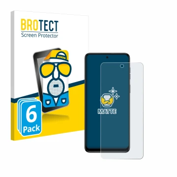 Front side of a product packaging with the brand logo BROTECT. Next to it is the device Motorola Moto G54 shown with the corre